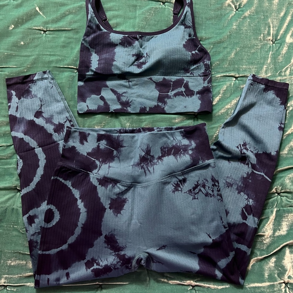PINK sports bra and legging set. Size: Large. Color: blue tie dye.